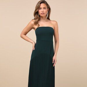 Lulus Celebratory Aesthetic Emerald Pleated Strapless Maxi Dress Green - Size M